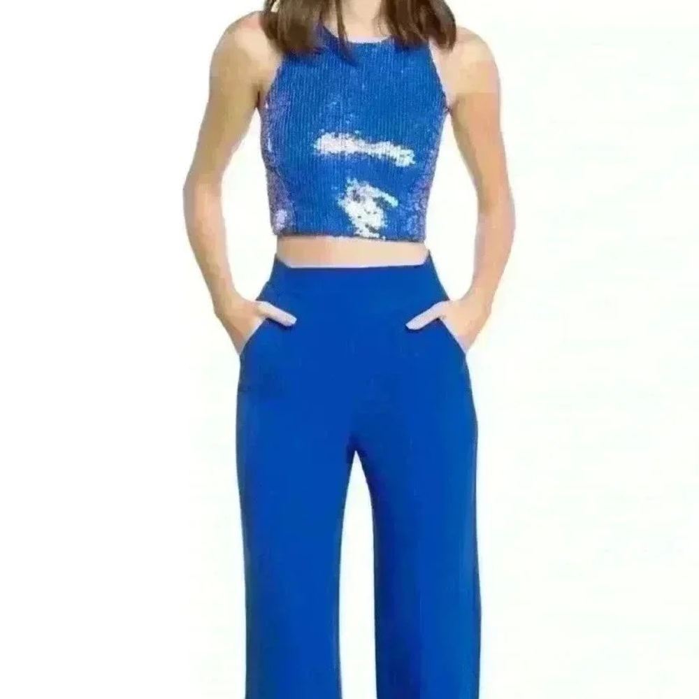 Dress the Population Blue Sequin Jumpsuit